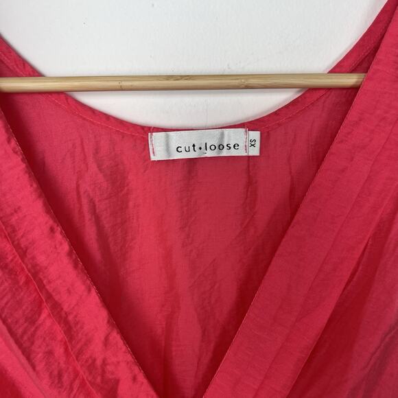 Cut Loose SZ XS Neon Pink Faux Wrap Dress Tie Tencel Rayon Lightweight Lagenlook - Picture 2 of 8